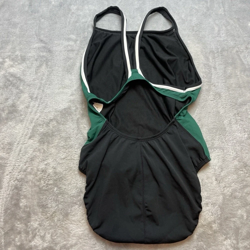 Dolfin‎ Womens Reliance One Piece Swimsuit Size 40/14 Black Green T-Back Comp